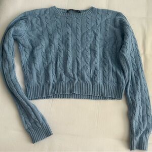 Brandy Melville Blue Crew Neck Cable Knit Sweater